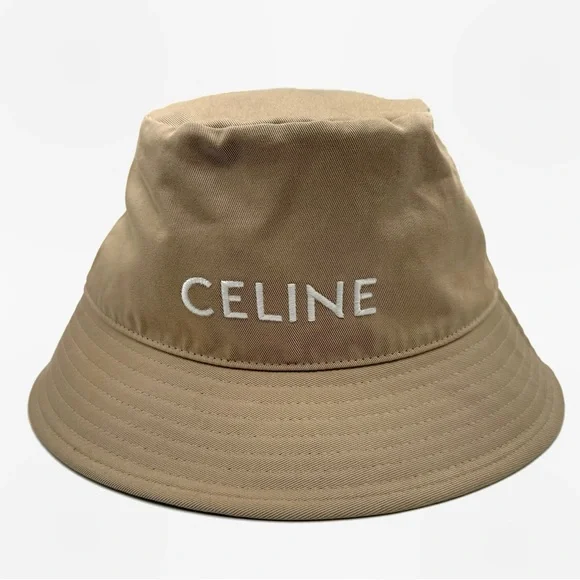 NEW Celine Biscuit Beige White Embroidered Logo Cotton Gabardine Bucket Hat NEW Celine Biscuit Beige & White Embroidered Logo Cotton  main image 3